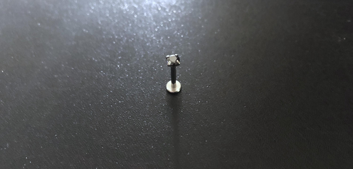 Piercing labret acier chirurgical 316L avec zircon noir
