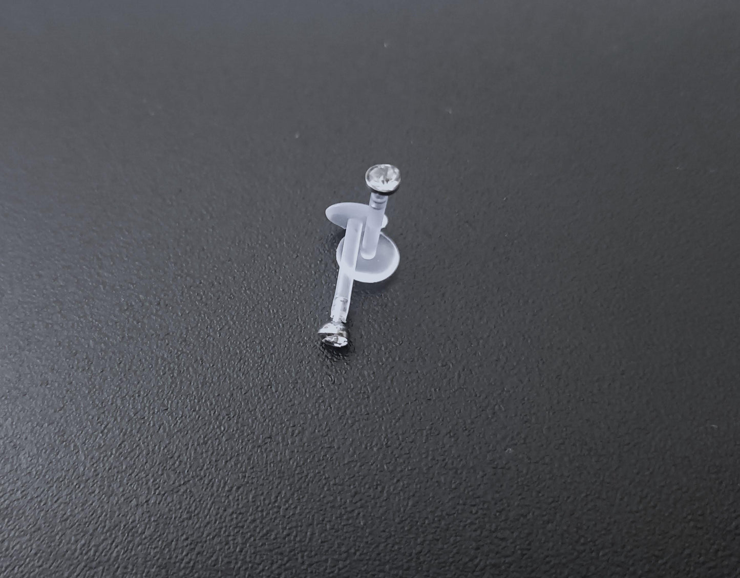 Piercing Labret en matière plastique flexible barre transparente diamant blanc à l'unité