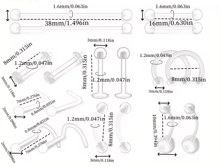 Piercings transparents souples en plastiques