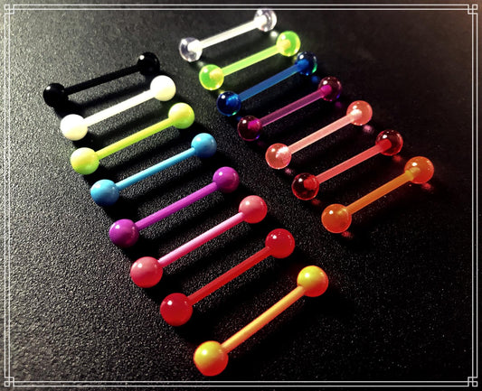 Piercing langue Barbell / Barre bioflex couleur opaque ou transparente à l'unité