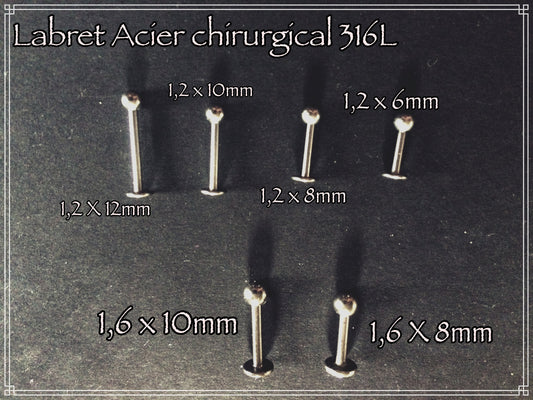 Piercing Labret en Acier chirurgical 316L .  à l'unité