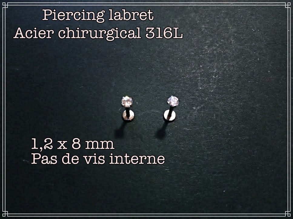 Piercing labret pas de vis interne en Acier Chirurgical 316L à l'unité