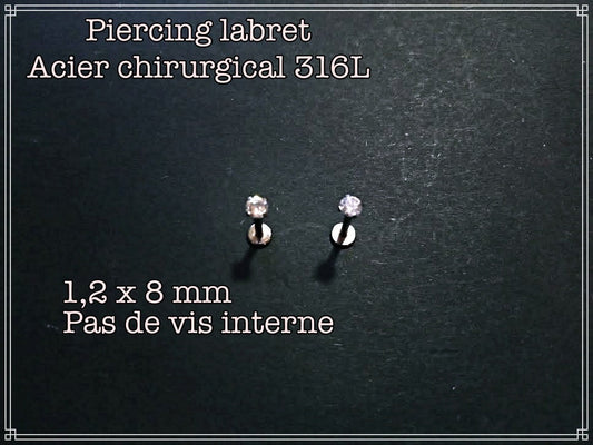 Piercing labret pas de vis interne en Acier Chirurgical 316L à l'unité