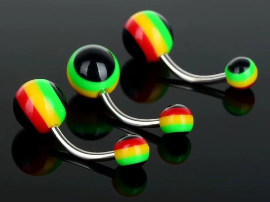 Piercing nombril rasta couleur Jamaïque - Noir/Vert/Jaune/Rouge